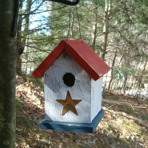 Birdhouse Patriotic Rustic Primitive Hand Crafted Country Americana Red White And Blue image 3