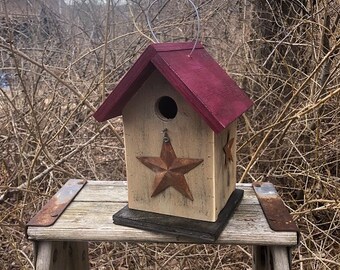 Rustic Primitive Birdhouse Rusty Metal Stars