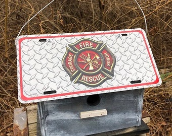 Fire Rescue Vanity License Plate Birdhouse Grey Fully Functional