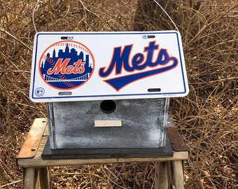 New York Mets Baseball Vanity License Plate Birdhouse Primitive
