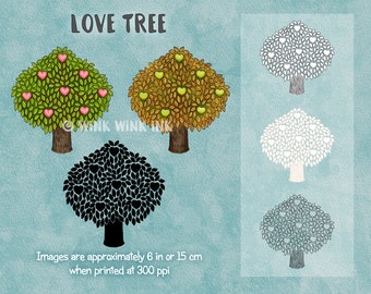 Digital Stamp - Love Tree - hearts and leaves - includes tree silhouette