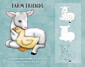 Digital Stamp - Farm Friends - baby goat and duckling digi image