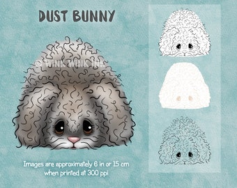 Digital stamp - Dust bunny - fuzzy rabbit printable digi image