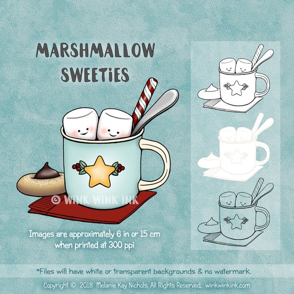 Digital Stamp - Marshmallow Sweeties - Hot chocolate - Peppermint - Cookie - Winter Christmas Greetings - Printable Image