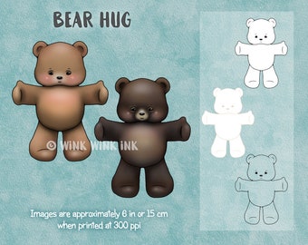 Digital Stamp - Bear Hug - Teddy Bear printable image