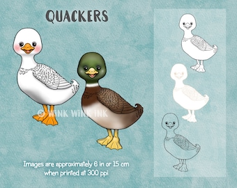 Digital stamp - Quackers - cute duck or goose printable digi image