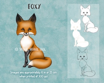 Digital Stamp - Foxy - sitting red  fox  -  wildlife digi stamp -  Clip art