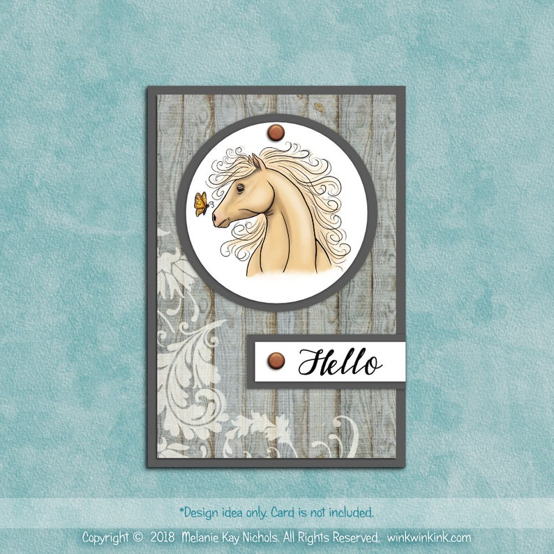 Digital Stamp Free Spirit Horse with Butterfly printable image image 3