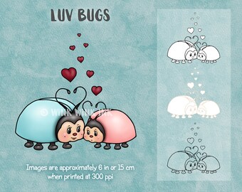 Digital stamp - Luv Bugs - cute beetles - love - hearts  - Valentine - digi