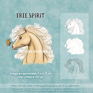 Digital Stamp Free Spirit Horse with Butterfly printable image image 1