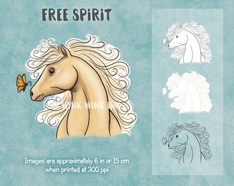 Digital Stamp - Free Spirit - Horse with Butterfly printable image
