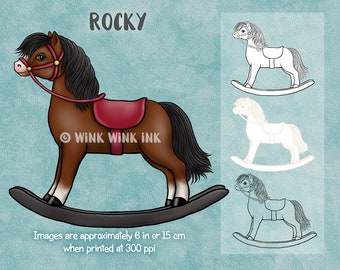 Digital Stamp - Rocky - Rocking Horse  printable image  - Pony Digistamp