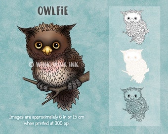 Digital stamp - Owlfie - cute little owl baby printable digi image