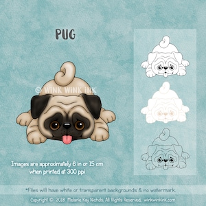 Digital stamp Pug playful puppy printable digi image image 1