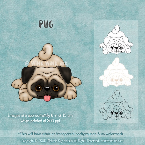 Digital stamp - Pug - playful puppy  printable digi image