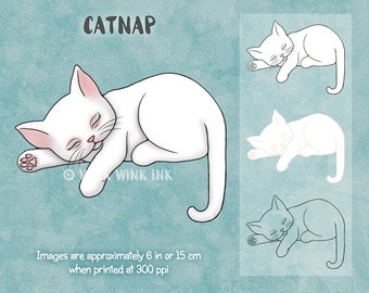 Digitale stempel - Catnap - slapen kitty kat afdrukbare digi afbeelding