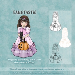 Digital Stamp Fangtastic little princess girl with candy corn fangs image 1