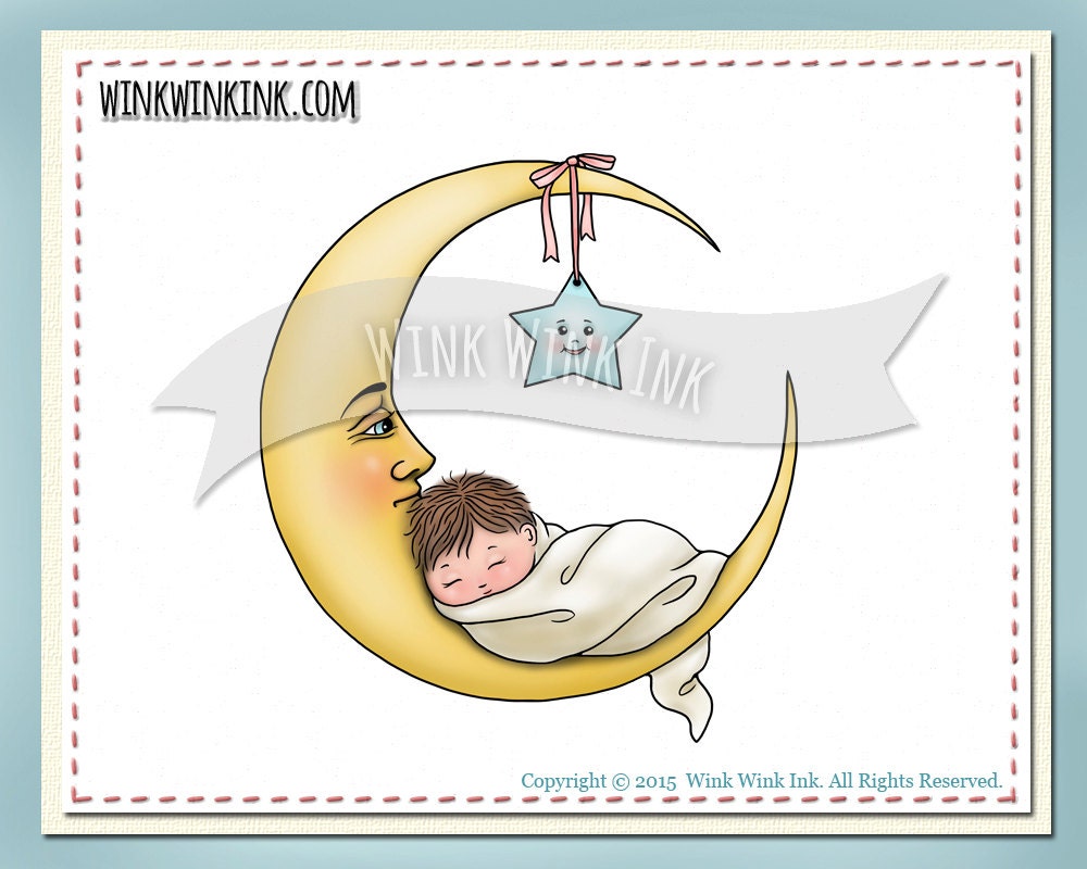 Digital Stamp Moon Baby sleeping baby printable digi image | Etsy