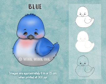 Digital stamp - Blue - sad bird missing you printable digi image