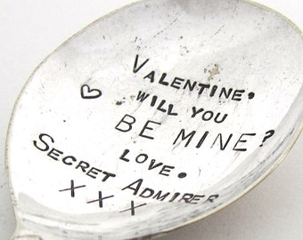 Personalized Valentine Love Spoon, Hand Stamped Dessert Spoon, Handstamped Vintage Dessertspoon