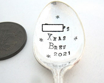 Xmas brew coffee spoon personalised, vintage Christmas coffeespoon