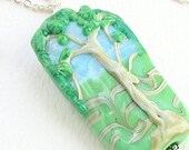 Green Forest Pendant Necklace with Lampwork Glass Tree Focal Bead