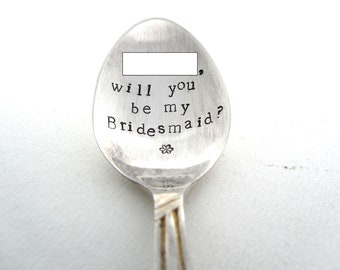 Be My Bridesmaid Spoon, Handstamped Vintage Coffeespoon, Personalised Wedding Favour, Coffee Spoon