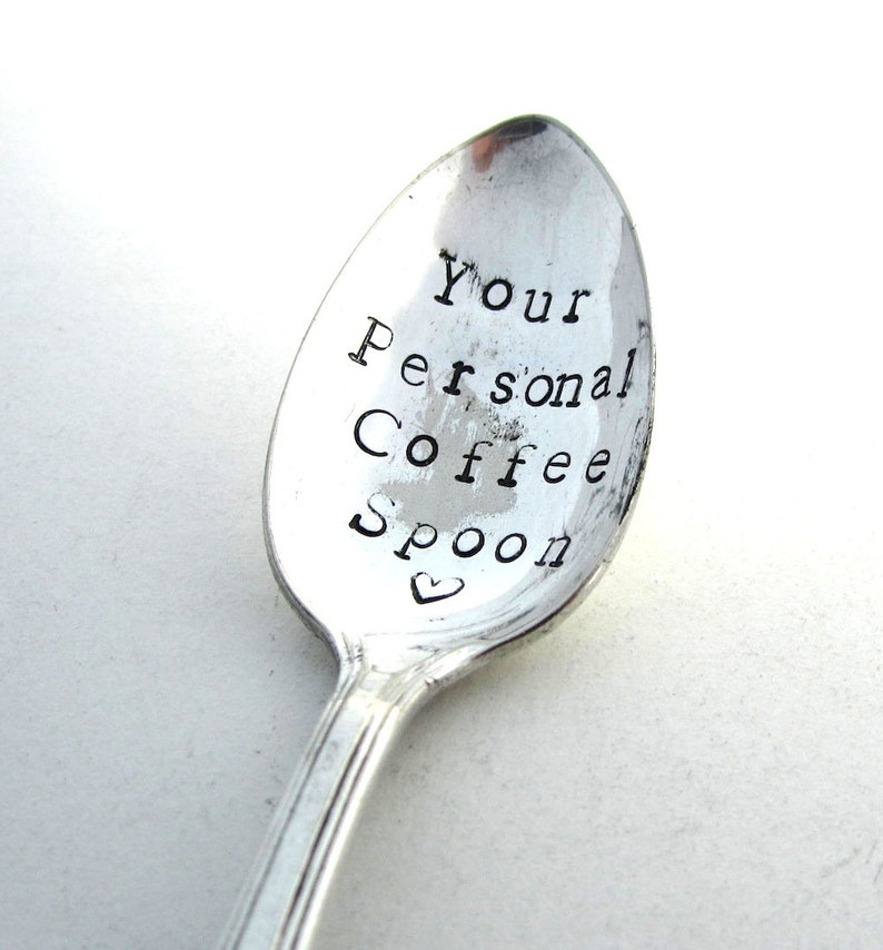 Personalised Coffee Spoon, Made to Order Handstamped Vintage Coffeespoon, Coffee Lovers Gift, Hand Stamped Flatware image 1