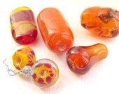 Lampwork Bead Destash #10 Mixed Lot Yellow Orange Red Focals Spacers