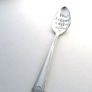 Personalised Coffee Spoon, Made to Order Handstamped Vintage Coffeespoon, Coffee Lovers Gift, Hand Stamped Flatware image 2