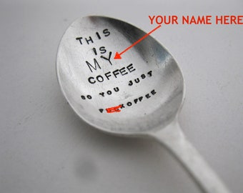 Personalised Rude Vintage Coffeespoon, F Offee My Coffee, Coffee Lovers Gift, Hand Stamped Coffee Spoon, Profanity, Over 18s, Adult