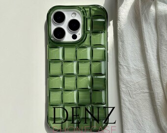 Plaid Embossed Soft Green & Grey Phone Case