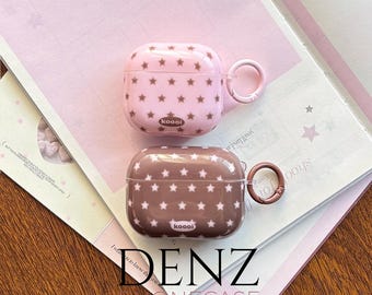 AirPods-Hülle mit Retro-Sternenmuster, rosa/braun
