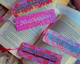 Funny pink Holographic Bookmark with Tassel, Book Lover Gift, Bookish Quote Bookmarks, Reader Gifts