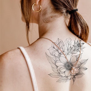 Modern Flower Tattoo, Floral Tattoo, Elegant Ink Tattoo, Nature-Inspired Tattoo, Handcrafted Tattoo, Plant Motif Tattoo, Printable Tattoo