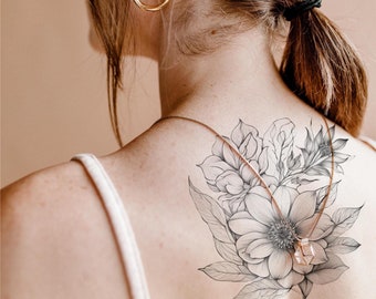 Modern Flower Tattoo, Floral Tattoo, Elegant Ink Tattoo, Nature-Inspired Tattoo, Handcrafted Tattoo, Plant Motif Tattoo, Printable Tattoo
