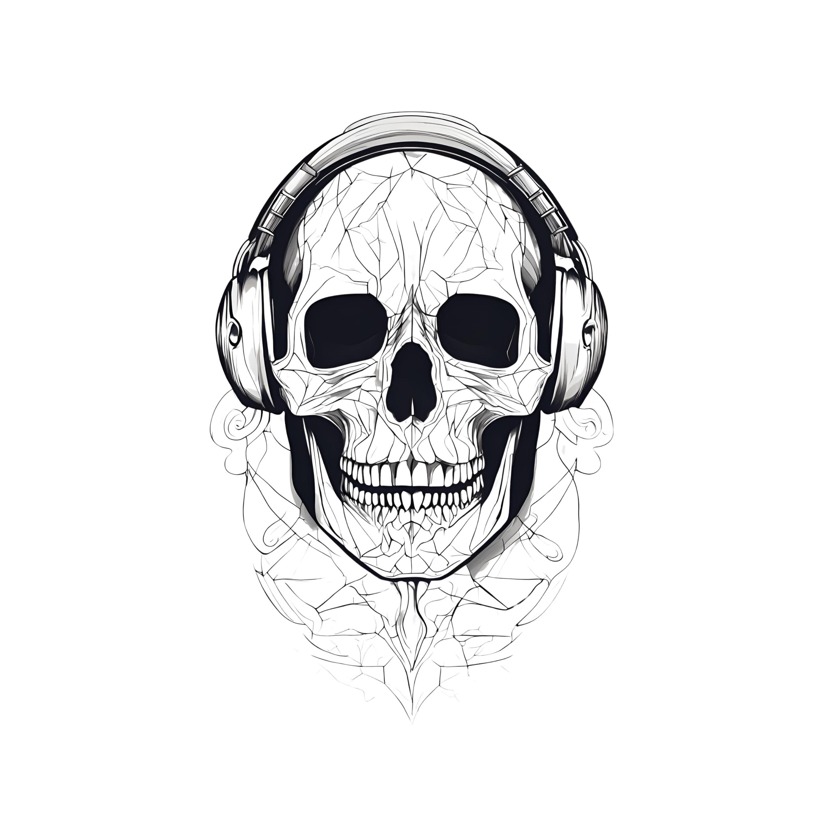 Geometric Skull Tattoo, Gothic With Headphones Tattoo