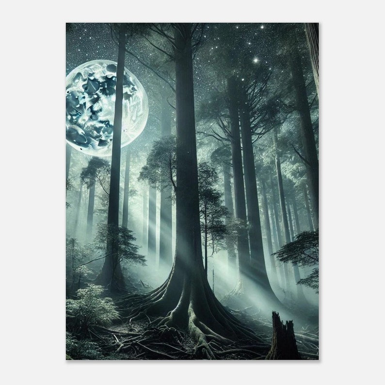 Dark FOREST WALL ART Print – Enchanted Midnight Sky Painting on ...