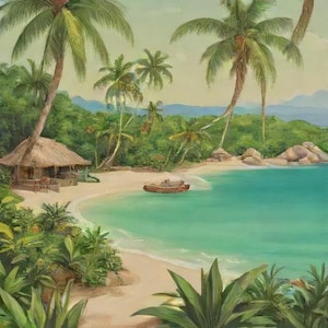 CARIBBEAN OCEAN PAINTING And Canvas Wall Art Decor – Tropical Beach Print With Palm Trees – Seaside Paradise Coastal Living Home Décor