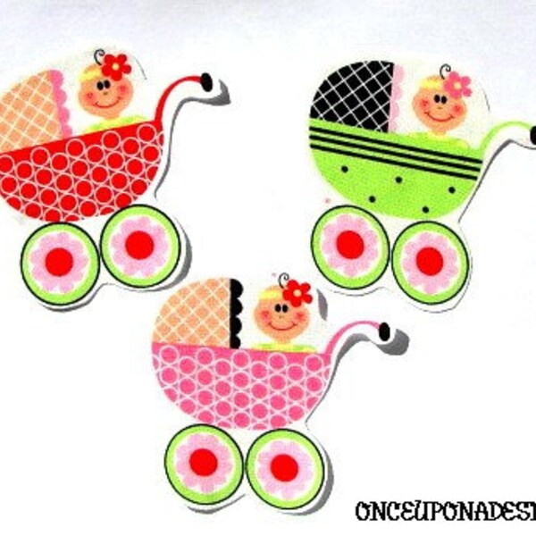 Baby Buggy Fabric Iron On Appliques... Set of 3...Last Set Available