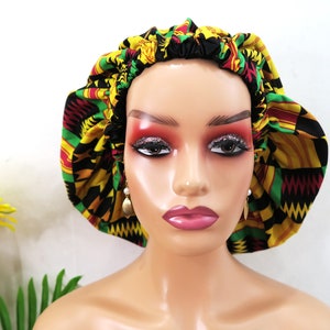 Extra Large Satin-Lined Bonnet for Women, Big Size Beauty Print, Satin Silk Sleep Night Cap, Head Cover Bonnet Hat