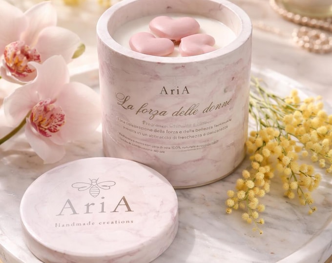 Featured listing image: Artisanal Candle – The Strength of Women | Orchid and Mimosa | Limited Edition March 8 | Handmade | AriA handmade creations