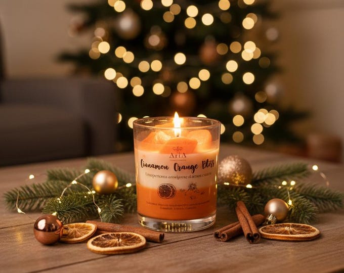 Featured listing image: Vegan Soy Wax Candle 'Cinnamon Orange Bliss', Citrus Cinnamon Fragrance, Cruelty-Free, Certified Fragrances, GMO and Paraben Free