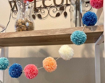 Bright Pom Pom Garland, Fluffy Yarn Bunting, Nursery Decor
