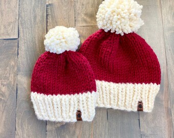 Mommy and Me Santa Matching Knit Hats / Knit Baby Santa Hat / Knit Child Hat / Matching Knit Hats