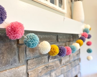 Spring - Fluffy Pom Pom Garland, Colorful Nursery Decor