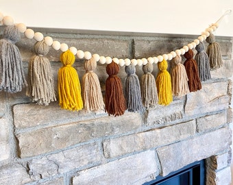 Tassel Garland with Wood Beads, Earth Tone Tassel, Boho Nursery, Nursery Decor, Kids Room Decor, Garland Decor, Wedding Decor