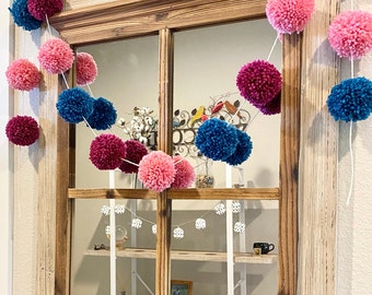 Teal and Pink Pom Pom Garland, Baby Room Decor, Nursery Garland, Pom Pom Wall Decor, Pom Pom Bunting