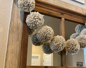 Farmhouse Oatmeal Pom Pom Garland, Fluffy Yarn Decor, 7ft