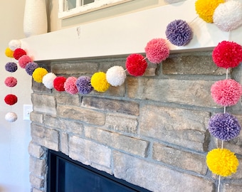 Bright Pom Pom Garland, Baby Nursery Decor, Colorful Bunting